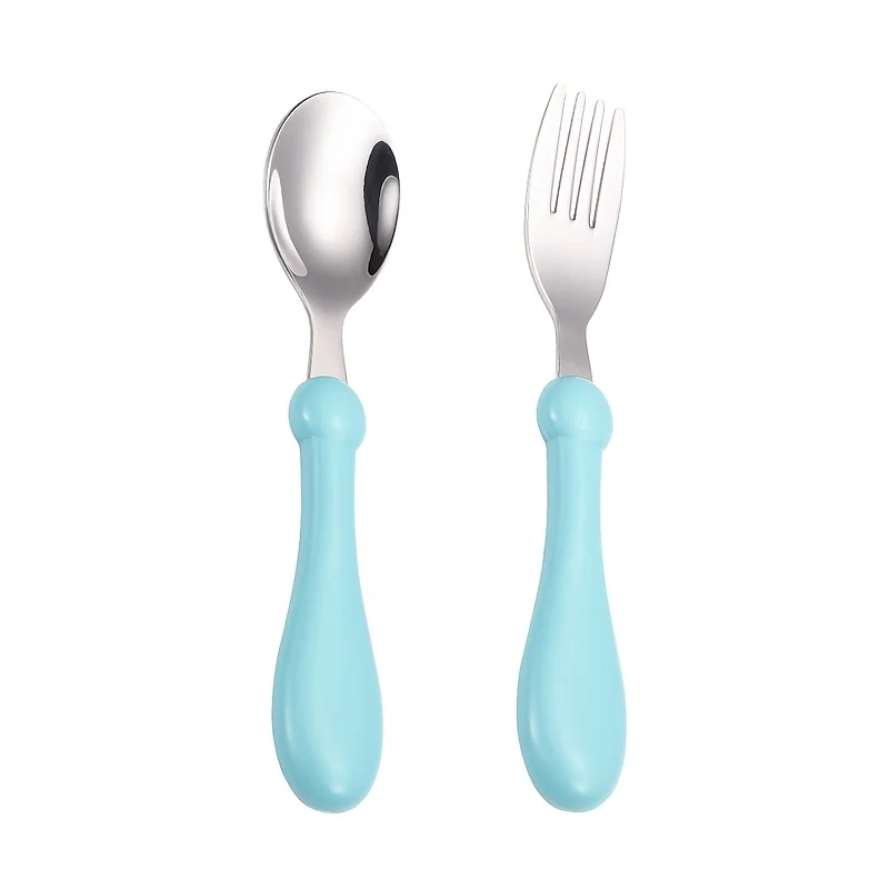 2pcs Stainless Steel Children Spoon And Fork Set , Cute Kids' Feeding Cutlery For Babies