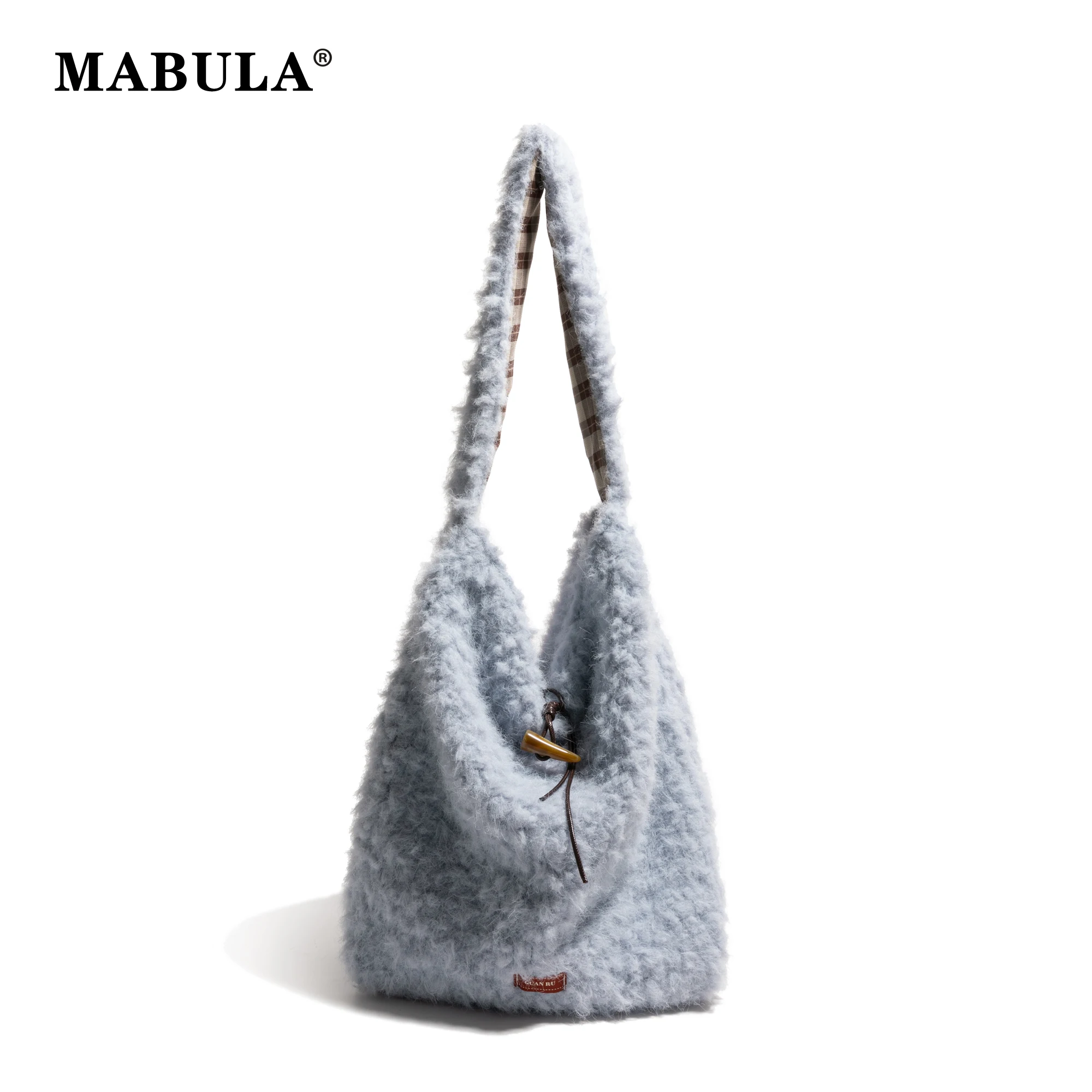 

MABULA Women's Tote Bag Solid Color Simple Fashion Handbag Large Capacity Soft Popular Commuter Shoulder Bag Plush Shoulder Bag