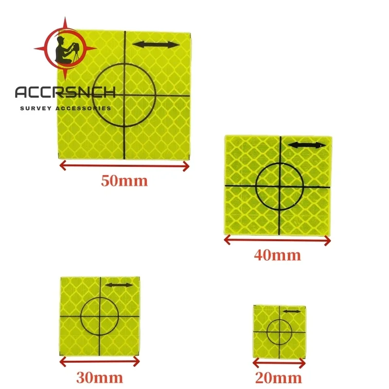 ACCR 100 Pcs Reflector Sheet for Total Survey Station 20/30/40/50/60/80/100mm Fluorescent Green Reflector Sheet with Black Arrow