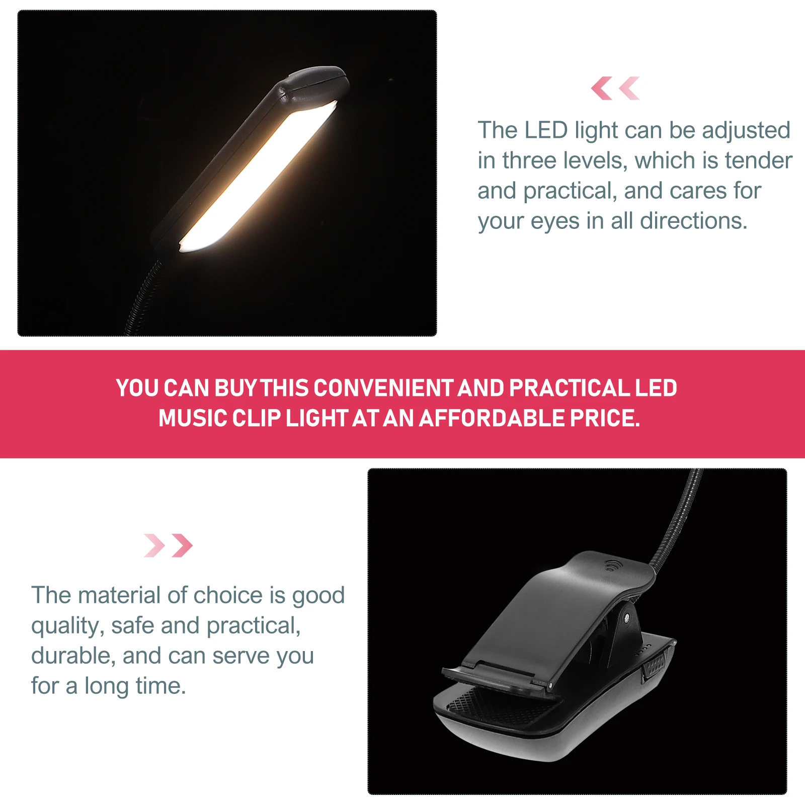 

1set 1Set Rechargeable Led Reading Lamp Adjustable Brightness Music Clip Piano Stand Lamp Bedside Table Light Sheet Music Light