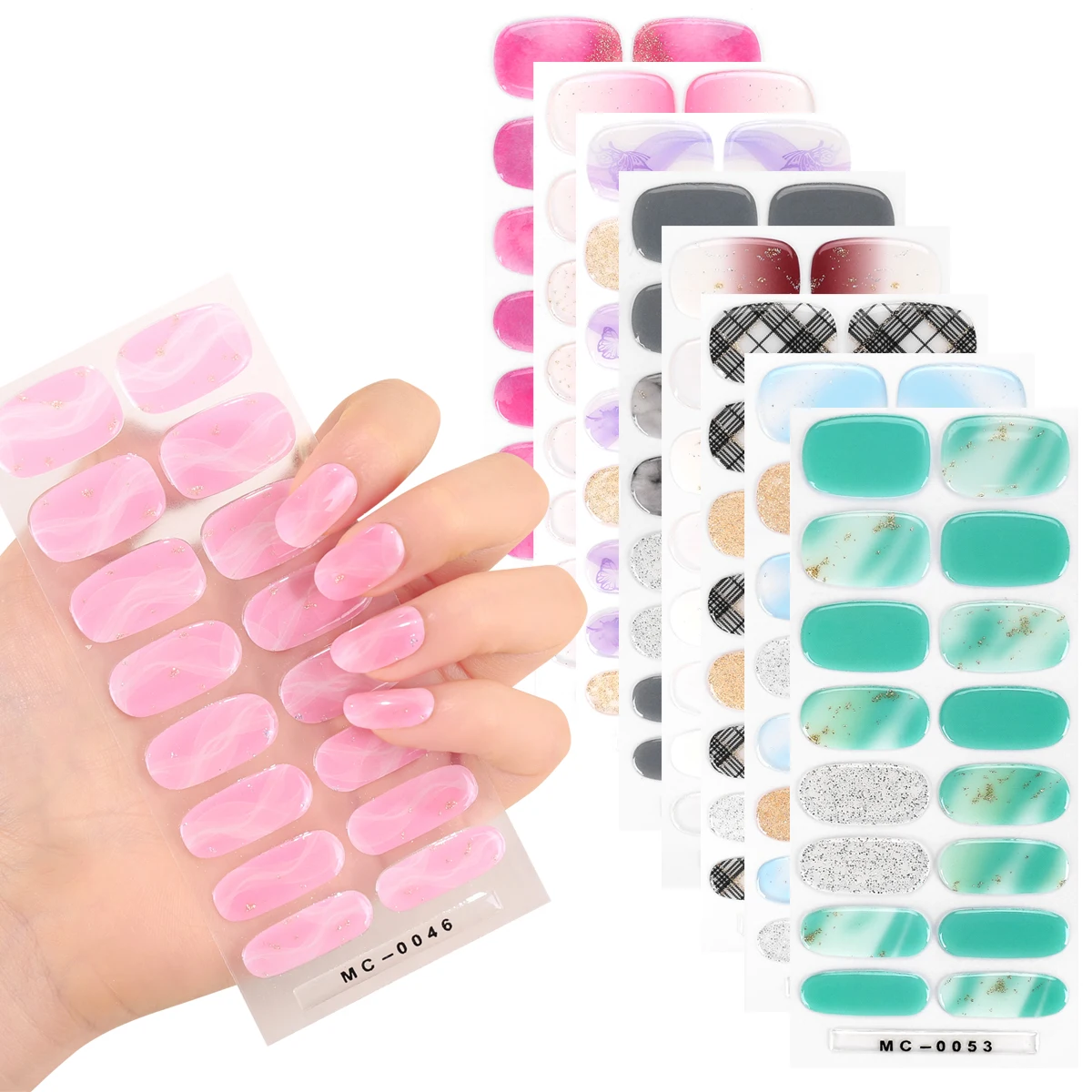 

Semi Cured Gel Nail Stickers 16PCS Full Cove Pure Color UV LED Gel Polish Wraps Long Lasting Manicure Nail Tips Set for Home