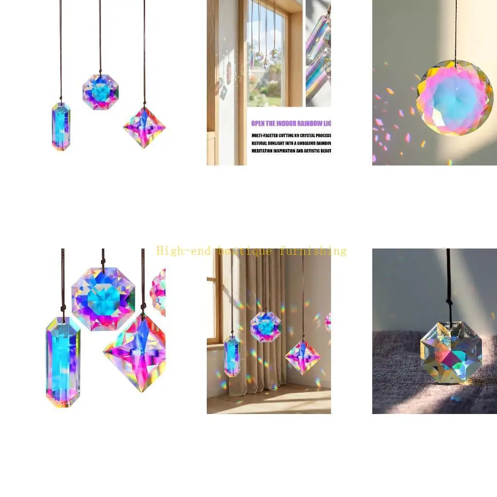 L9NB Crystal Suncatchers Prisms Pendant For Window Hanging Set of 4 with Faceted Window Color Display, Attached Cords and
