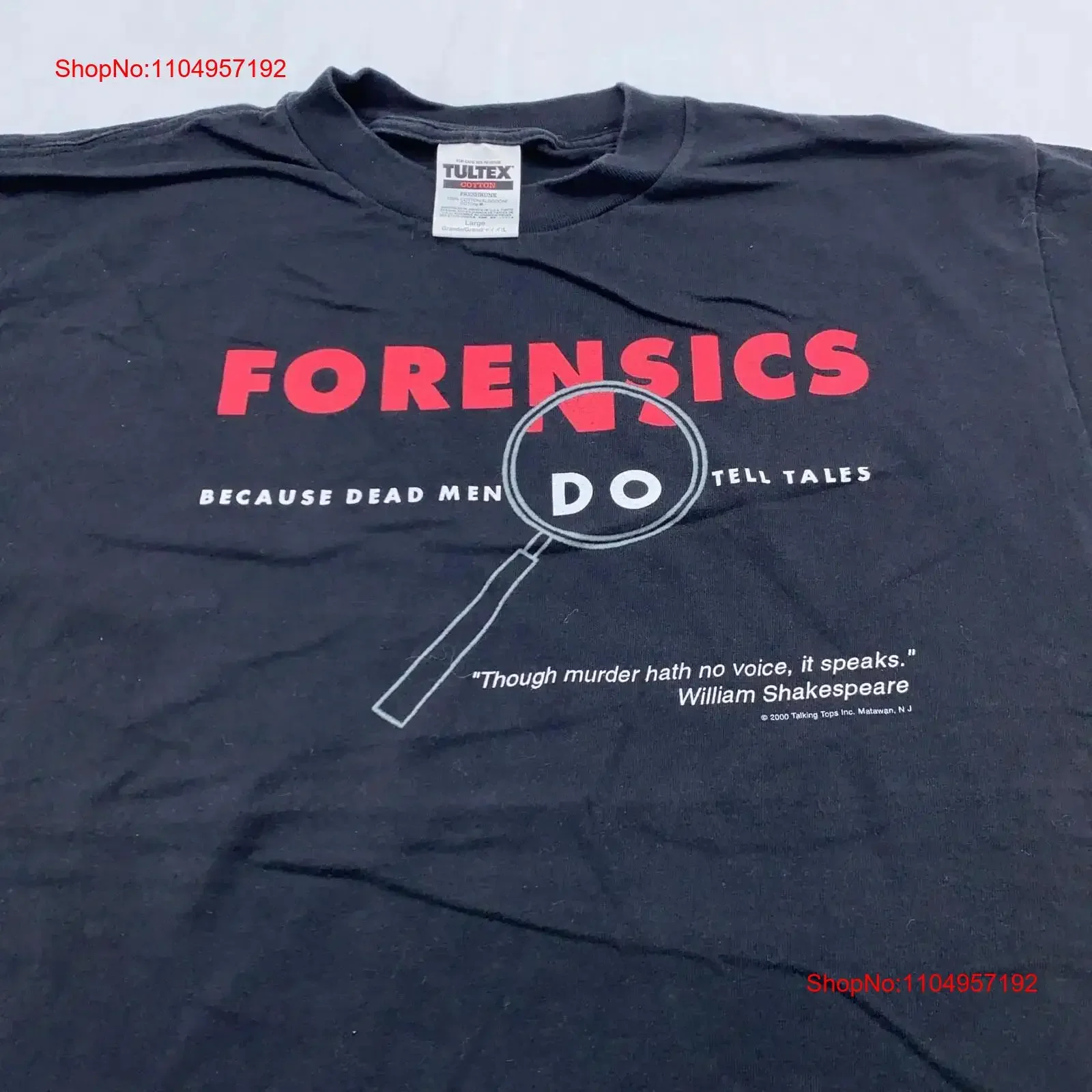 

vtg FORENSICS BEACUSE DEAD MEN DO TELL TALES WILLAM SHAKESPEARE футболка M L винтажная стираная мода Повседневная графика Стильная