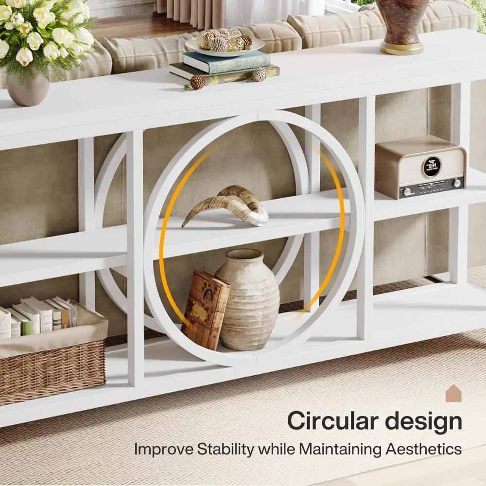 طاولة كونسول طويلة جدًا مقاس 70.9 بوصة للمدخل، وطاولة أريكة خلف الأريكة مع أرفف تخزين خشبية من 3 طبقات