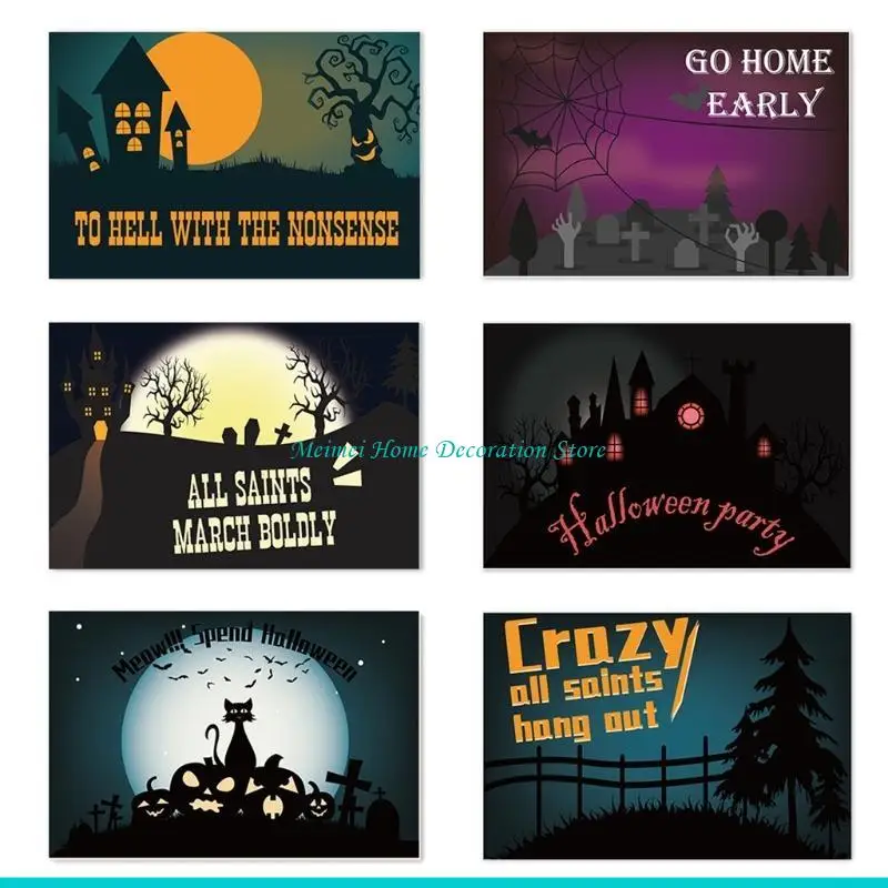 H7BF 6pcs/مجموعة بطاقات المعايدة هالوين مع ملصقات الأظرف Happy Halloween Night Design