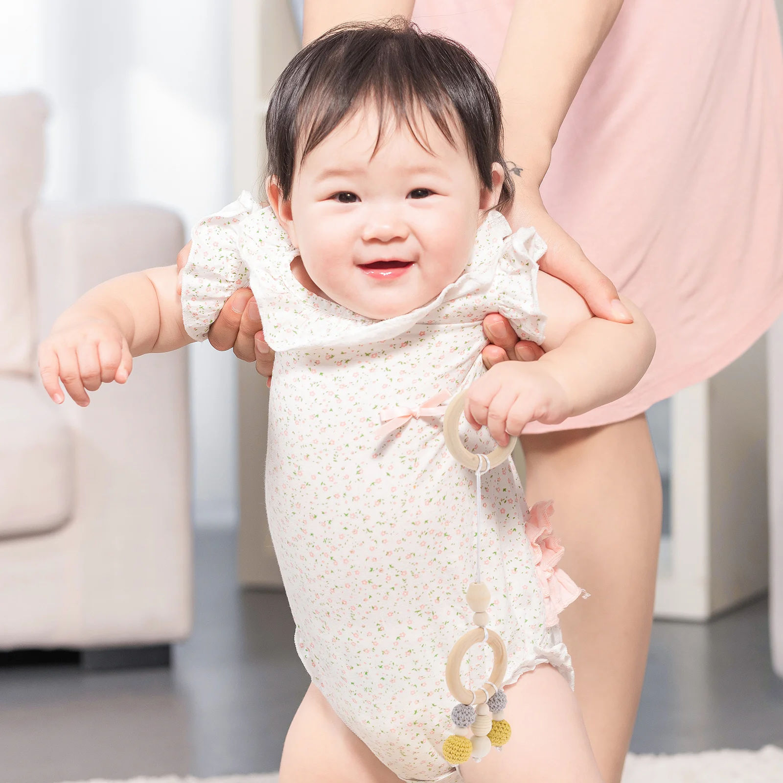 4 pezzi da appendere in legno, passeggino flessibile, carrozzina, centro attività sensoriale educativa, sviluppo delle abilità motorie