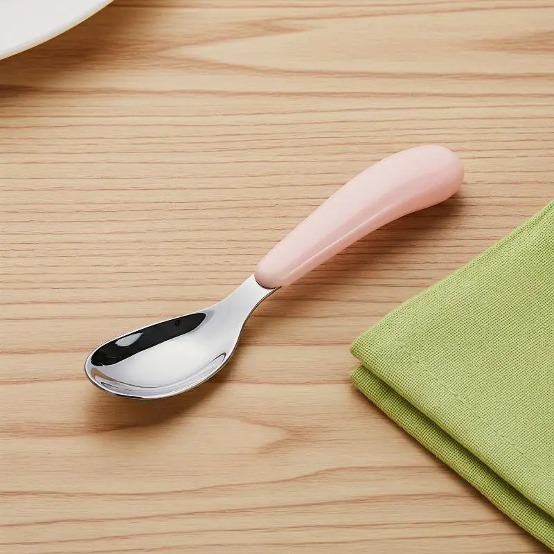 

Baby Feeding Spoon Stainless Steel Flat Bottomed Lightweight Durable for Home Use