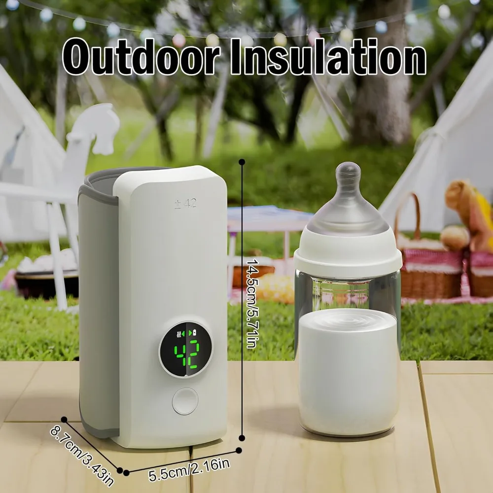 Calentador de biberones recargable, ajuste de temperatura de 6 niveles con pantalla de temperatura, funda más cálida, accesorios de alimentación