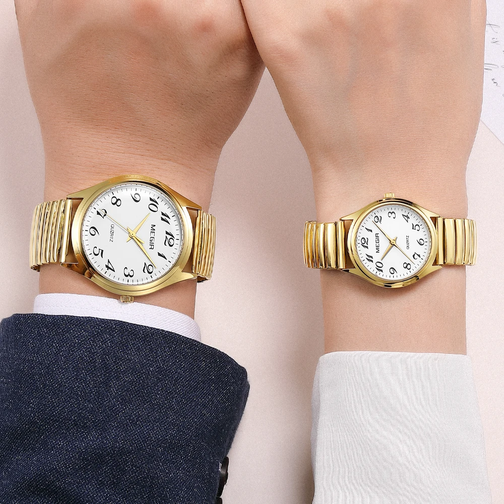 MEGIR Luxe paar horloge voor heren Dames Hoge kwaliteit quartz horloges Roestvrij staal Waterdichte horloges Valentijnsdag cadeau