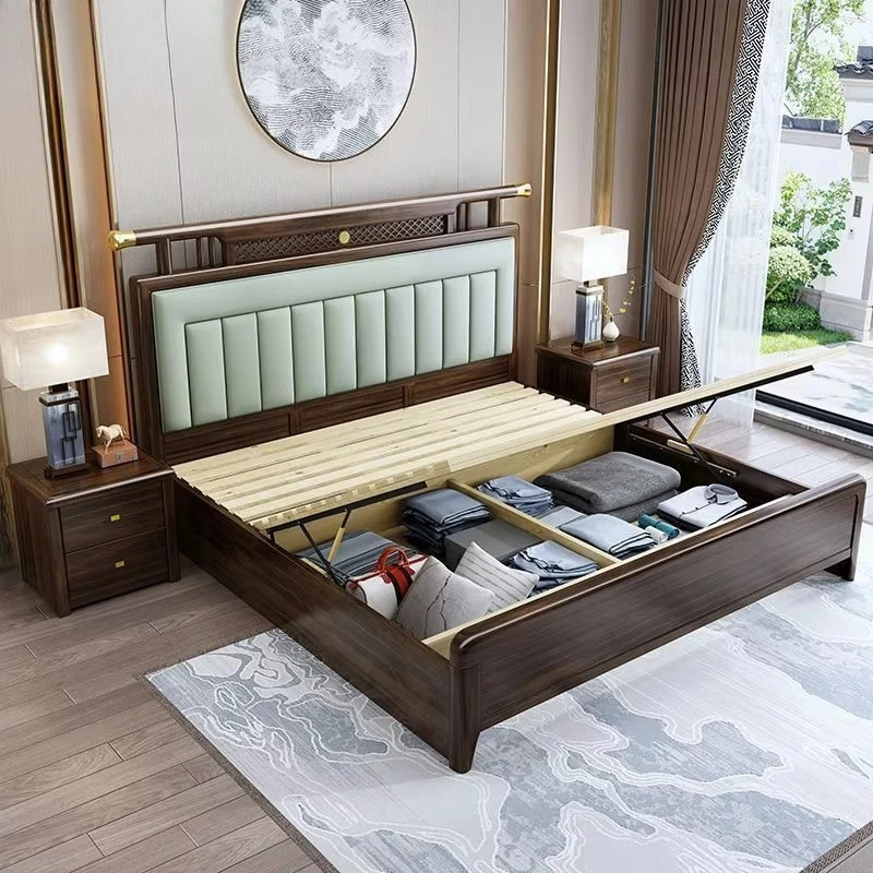 

Hot sales latest wooden box bed designs normal wood double bed king queen size soft headboard wooden beds for bedroom