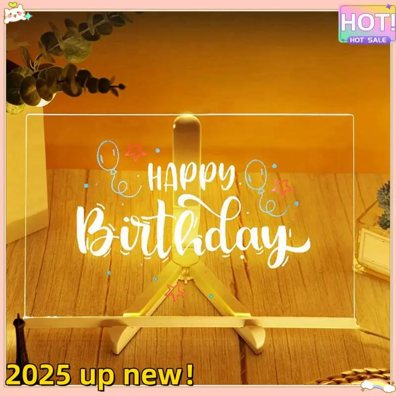 Elegante-2025 LED Color Note Board Acrílico Suporte Ajustável Placa de Mensagens, 7 Canetas Coloridas, 20X20cm.