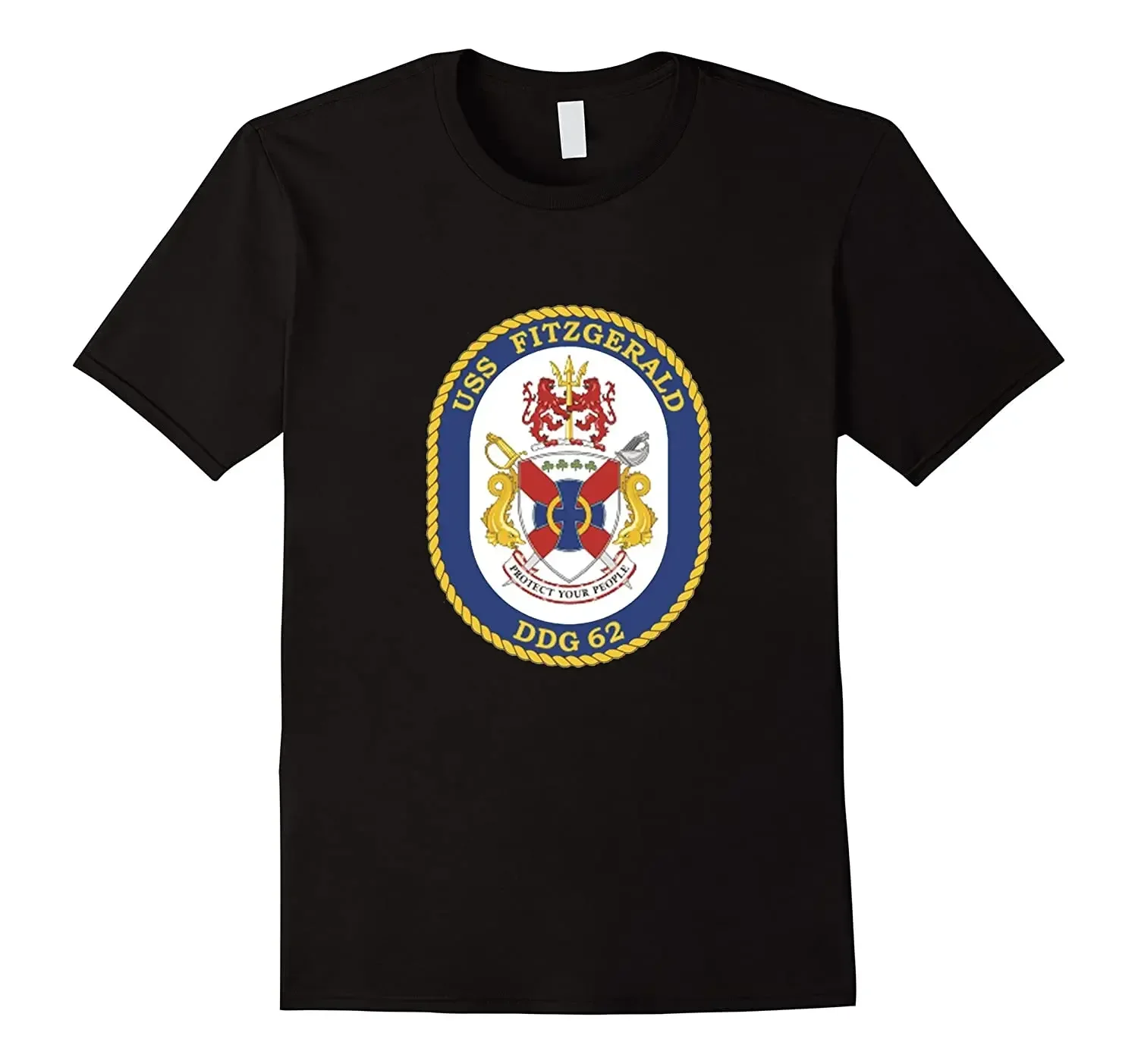 USS Fitzgerald DDG 62 Guided Missile Destroyer Crest Printed T-Shirt 100% Cotton O-Neck Short Sleeve Summer Casual Mens T-shirt