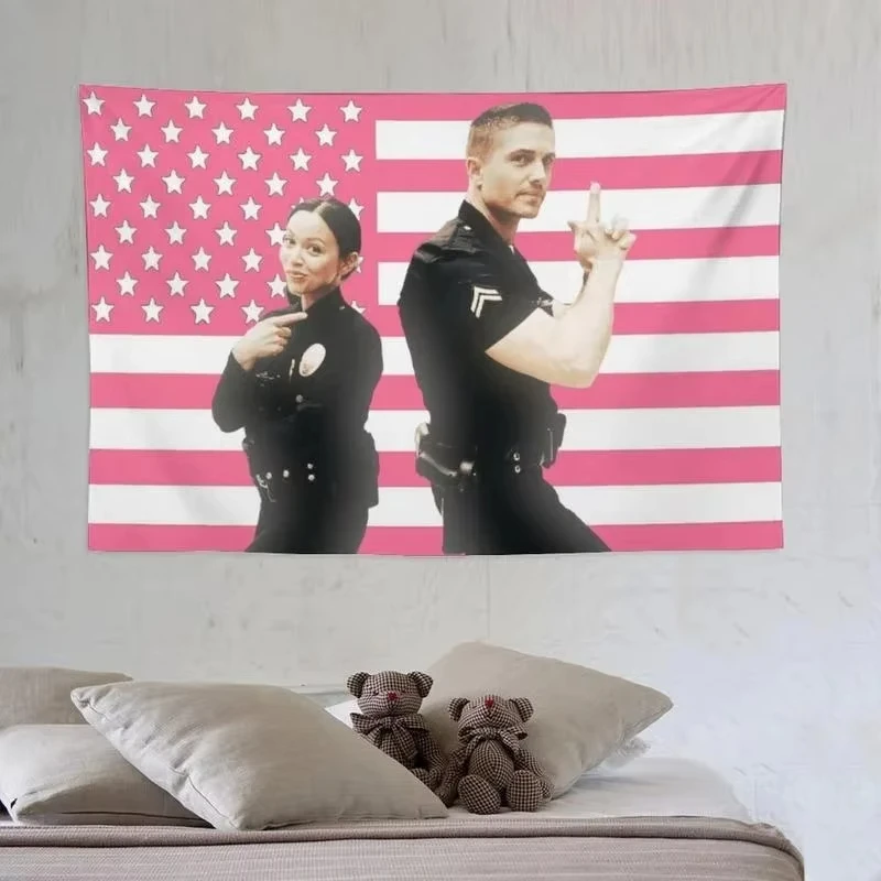 1 Stück The Rookie Lucy Chen & Tim Bradford Wandteppich |   Eric Winter Pink American Flag Gedrucktes Wandkunst-Poster für den Hintergrund zu Hause