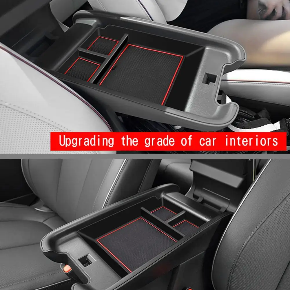 For Hyundai IONIQ 5 2021+ Armrest Storage Box Organizer Tray Center Console Stowing Tidying Black Car Accessories