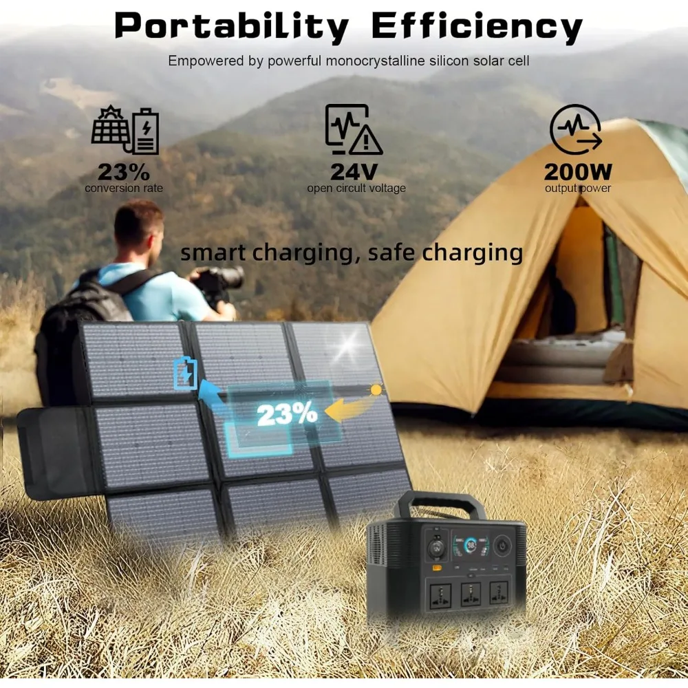 発電機用折りたたみ式300Wソーラーチャージャー、IP65、オフグリッドキャンプ、ハイキング、家庭用非常用電源に最適