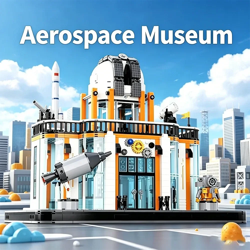 Building Blocks Toy Creative Aerospace Museum With Built-In LED 1623PCS Lights Double Open Roof Space Collectible Gift