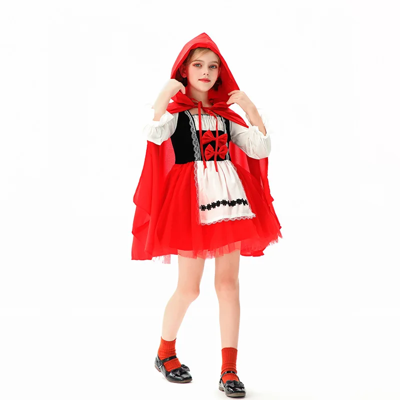 أزياء الهالوين للأطفال لعيد الميلاد، غطاء ركوب أحمر صغير، شال، عباءة على طراز المزرعة الريفية، زي أداء تنكري للفتيات