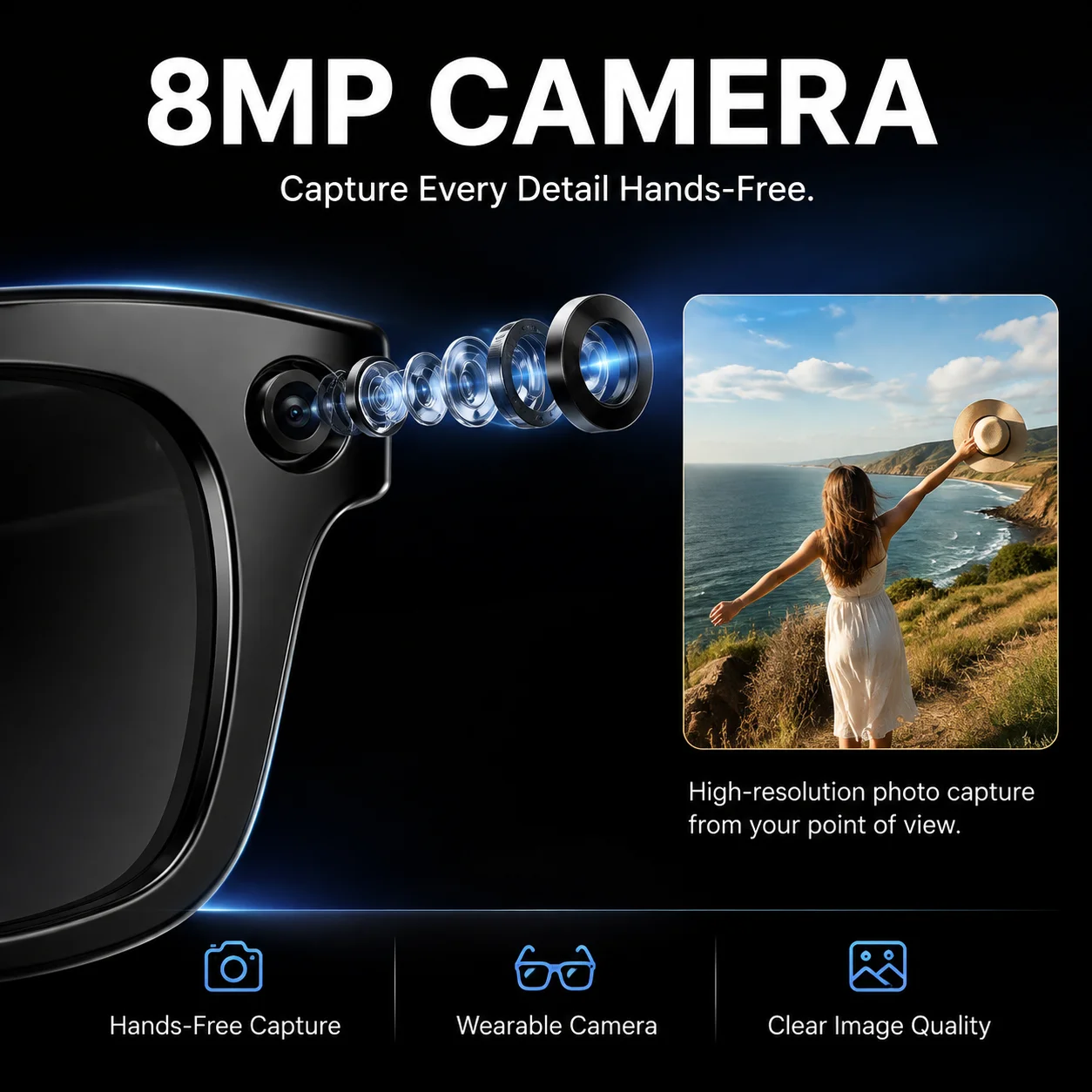 New Smart Camera Glasses 8MP Camera for Women Men 4K Photo1080P Anti-shake Video Recording luetooth Calls AI Translation Glasses