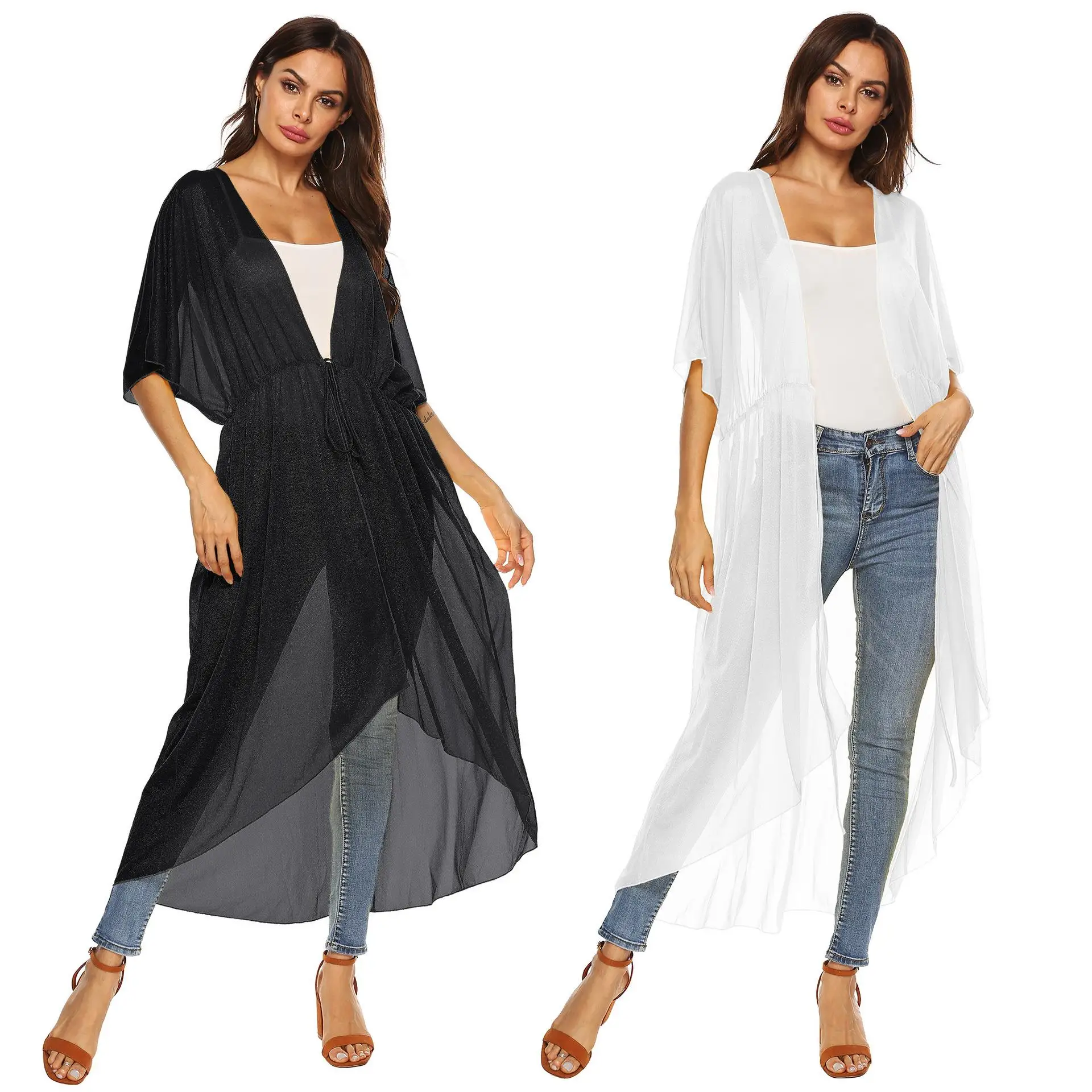 

Large Size Women's Thin Cut irt with Waist Cinching Casual Sle Polyester Fiber Knitted Pure Color Summer Faion