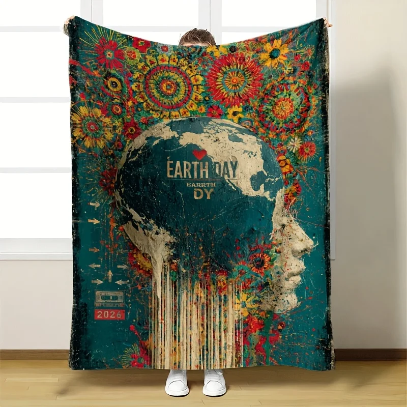 Bohemian Earth Day Nature Print Throw Blanket Cozy Decorative Environmental Boho Chic Fall Winter Home Throw