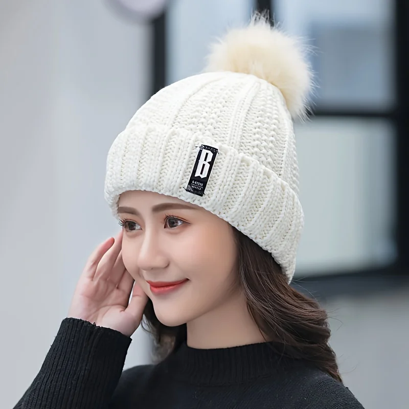 Women\'s Scarf Hat Winter Cycling Padded Warm Knitted Wool Hat Thickened Windproof Scarf Hat Warm and Cold Knitted Hat