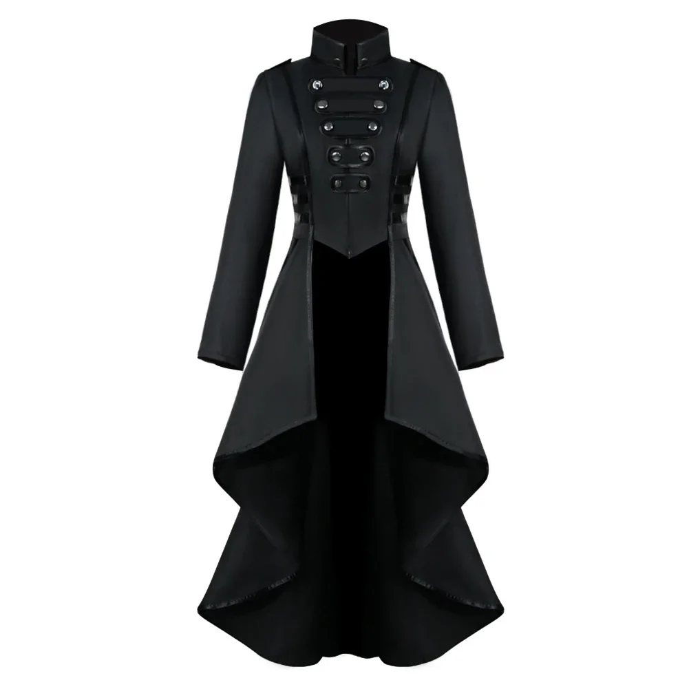 

Female Coat Coat Gothic Long Sleeve Mock Neck Non Strech Party Solid Color Steampunk Swallowtail Dress All Season