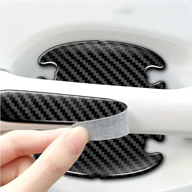 Carbon Fibre Door Bowl Sticker Universal Door Handle Protector Paint Scratch Resistant Anti-bump Strip Decoration  Auto Parts