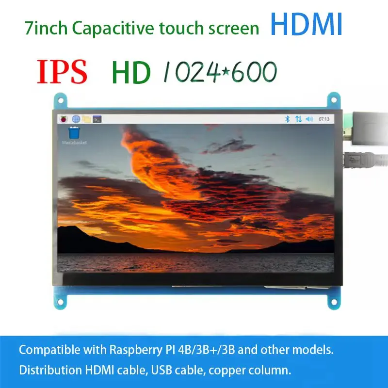 Raspberry Pi Touchscreen Monitor 7 inch HDMI Screen Display 1024x600 Compatible with AIDA Ras Pi 4 3B+ 3B 2B BB Black Banana Pi