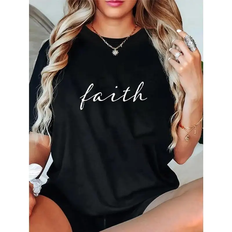 

Women Oversized Faith T-Shirt Religious Graphic Tee Loose Fit Short Sleeve Christian Inspirational Casual Top Gift