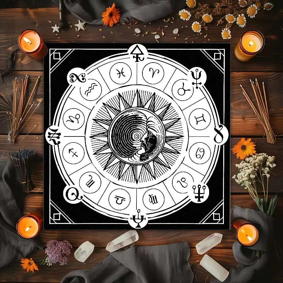 VIKAMA Tree of Life Tarot Tablecloth Cosmic Zodiac Signs Altar Mat for Wicca Ritual