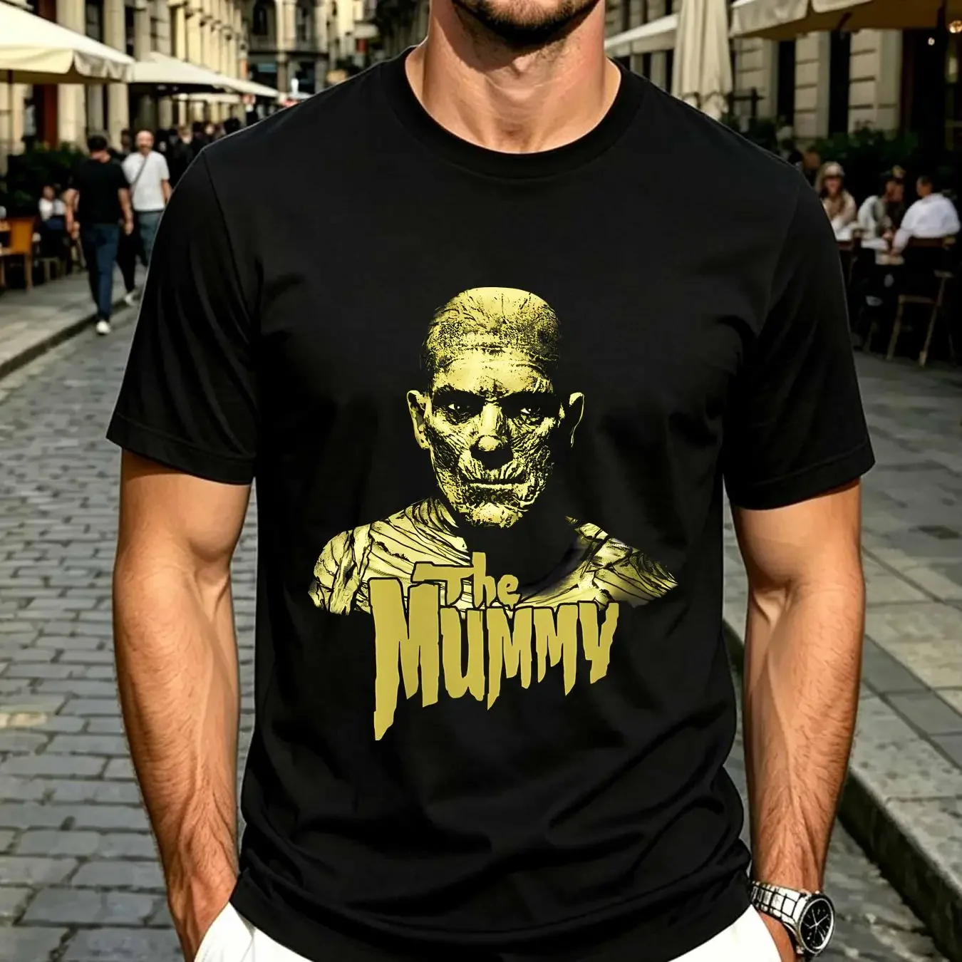 washed T Shirt The Mummy Black Boris Karloff Classic Monster Size XXL TSHIRT long or short sleeves vintage Washed homme Unisex