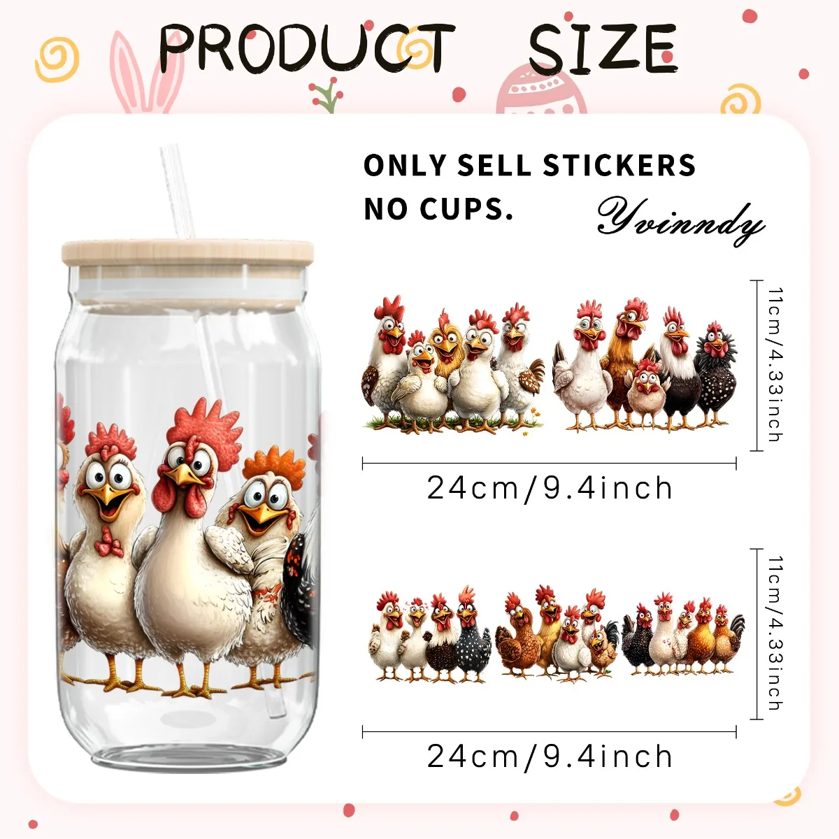 5 Pieces The Happy Chicken Family UV DTF Transfer Paper  Scratch Resistant Transfer Paper Suitable For 16OZ Cups Bottles