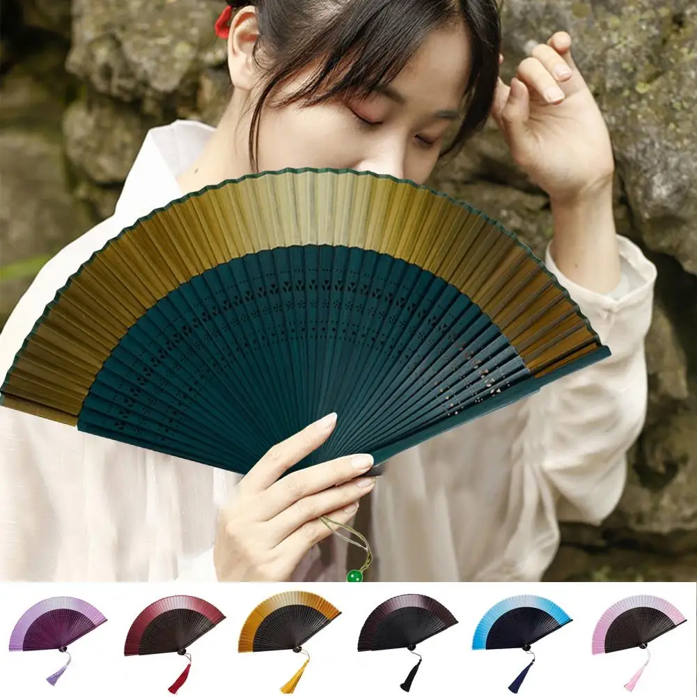 

Hollow Folding Fan Non-breakable Ancient Fan Gradient Colours Craft Gift Beautiful Folding Fan Decor Ladies Hand Fan