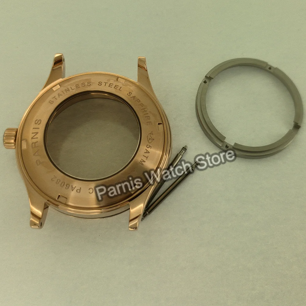 Parnis 44mm cristal de safira aço inoxidável 5ATM caixa de relógio de pulso adequada para movimento automático Japão NH35