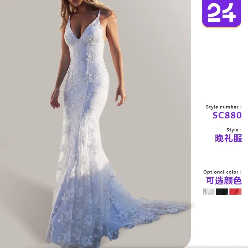 Summer Women's Clothing Elegant V Neck Lace Evening Dresses For Woman Long Sleeveless Maxi Guest Wedding Prom Party Dress