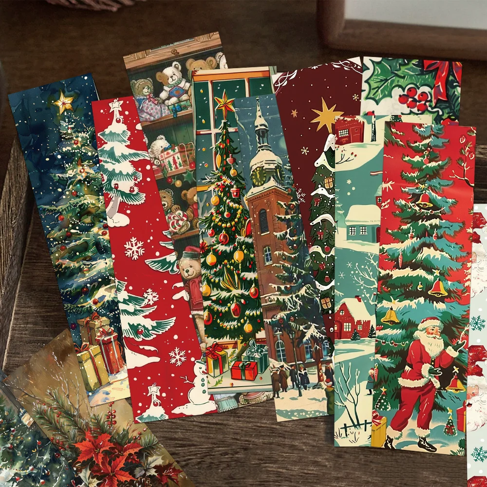 30pcs Vintage Christmas Bookmarks for Students - Reading Page Markers Paper Cards Holiday Gift Decorations DIY Message Cards