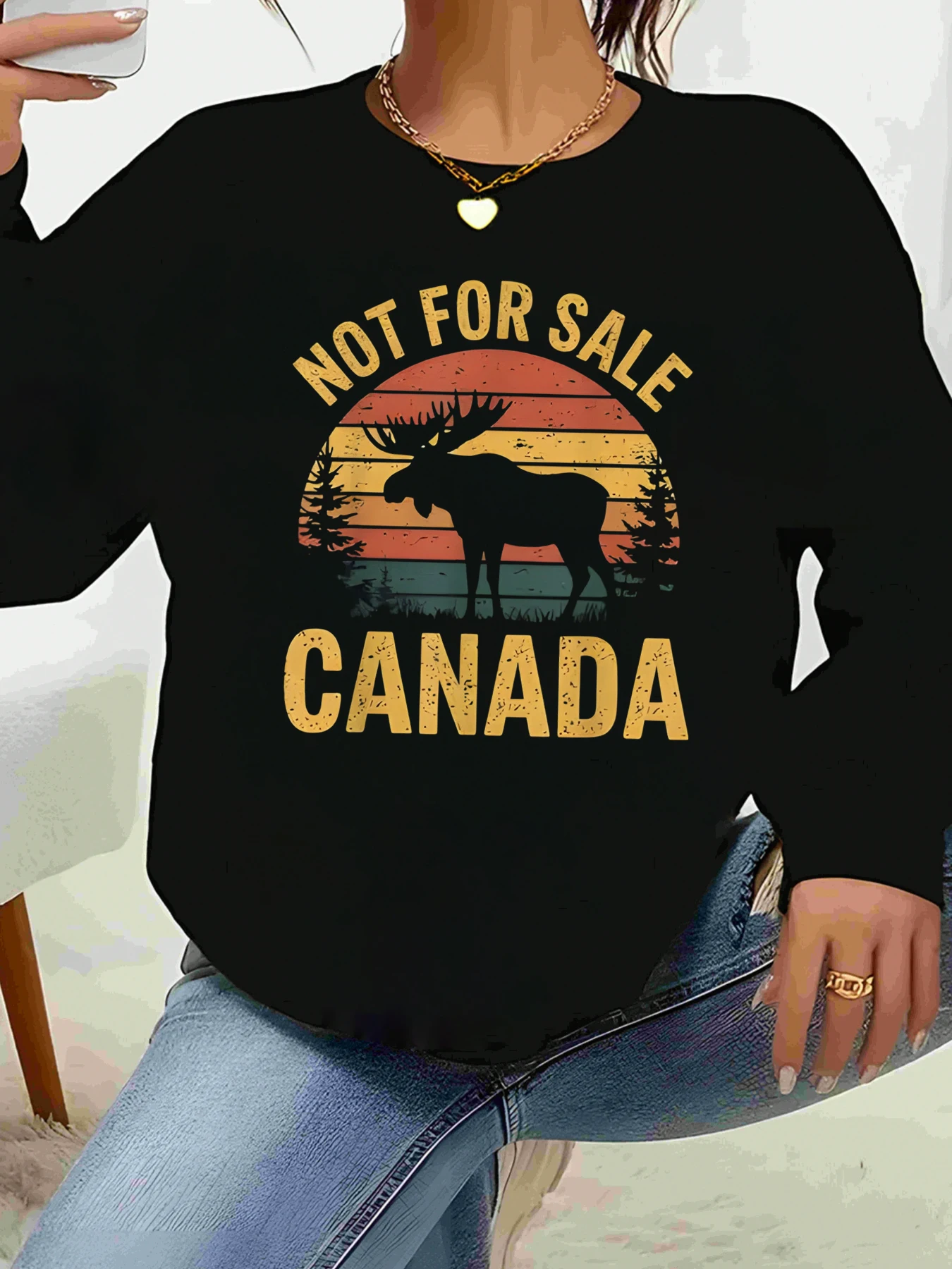 موس غروب الشمس ليس للبيع كندا طباعة كم طويل تي شيرت ملابس غير رسمية أزياء نسائية #1