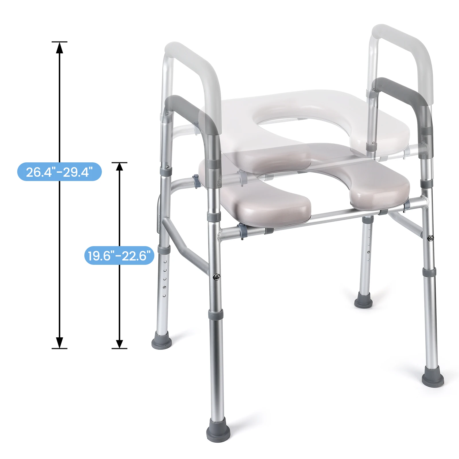 Raised Toilet Seat, 350LB Homecare Commode Bathroom Assist Frame for Elderly Handicapped Disabled Adjustable Height, Padded Seat image 2