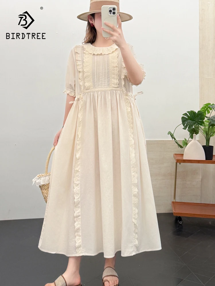 New 2026 Summer Women Cotton Short Sleeve Dresses, Ruffled Embroidery, Mori Girl Sweet Age Reduction Loose A-line Dress D64159CC