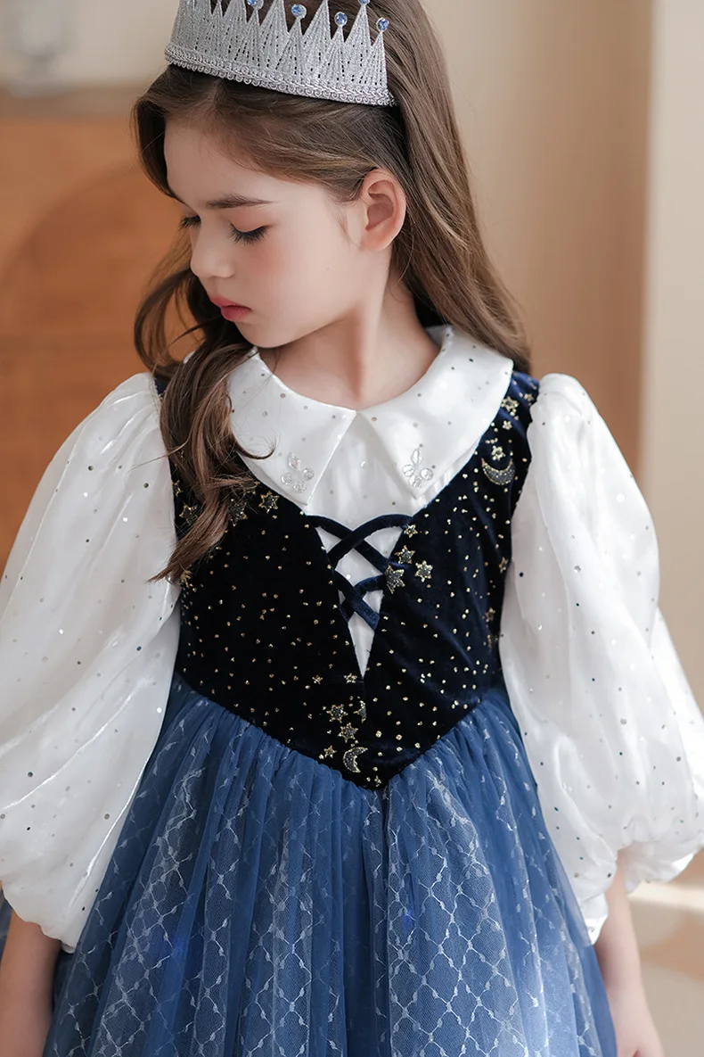 Anna Frozen Queen Dress Children Spring and Autumn Halloween Cosplay Formal Occasion Princess Dresses for Girls birthday Party