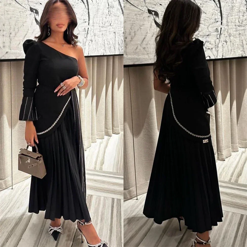 

Customized Prom Dresses Simple One-shoulder A-line Cocktail Fold Draped Chiffon Occasion Evening Gown Vestido
