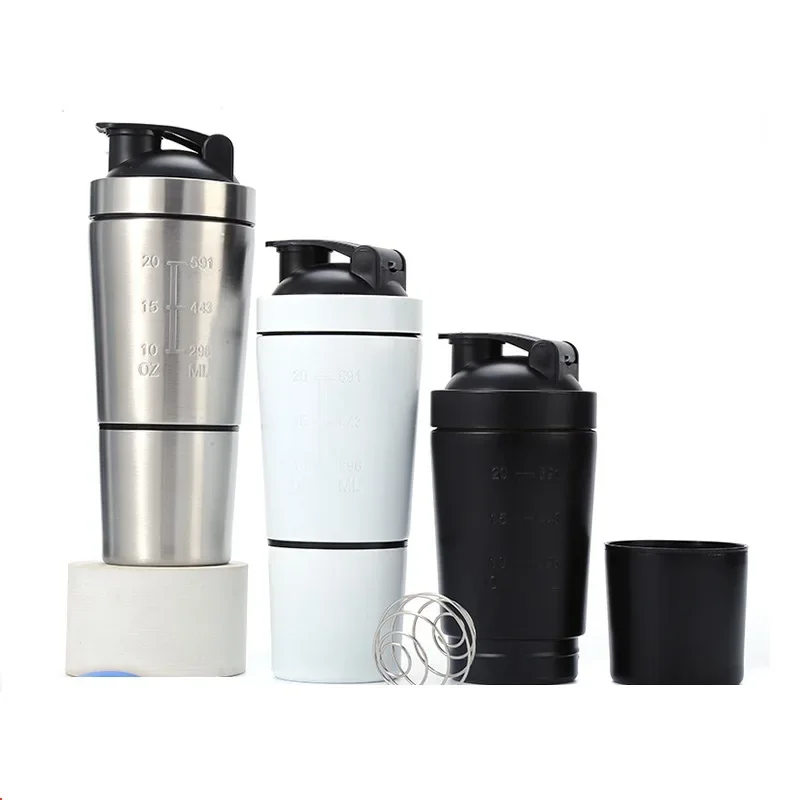 500ml Bottle Protein Shaker Gym Water Tumbler Portable Drinks Bodybuilding Shake Tumbler Container Mixer Blender Stainless Steel