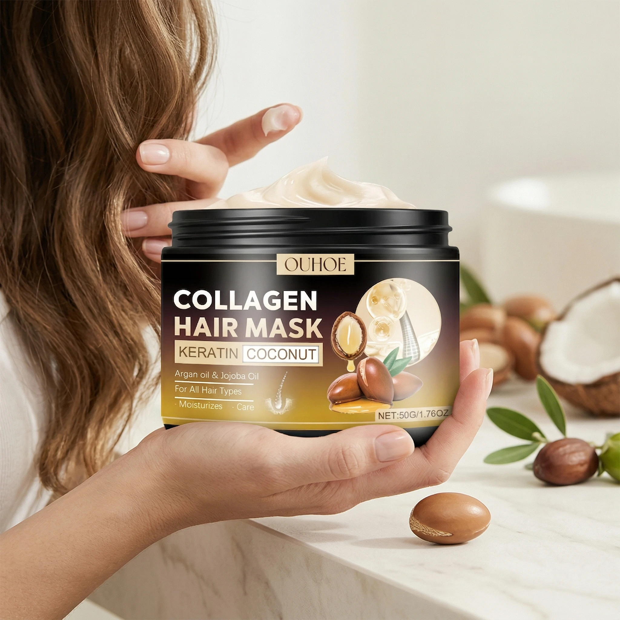 

50 г Коллагеновая маска для ухода за волосами: глубокое увлажнение, улучшение состояния сухих волос, разглаживание, восстановление поврежденных, устранение секущихся кончиков, укрепление волос