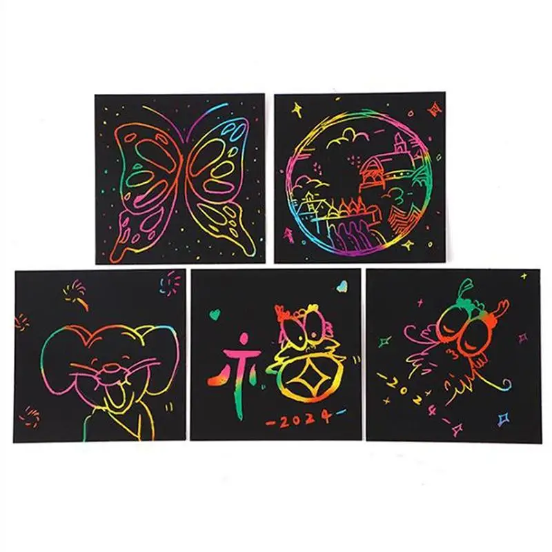 50/100Pcs Rainbow Scratch Art Paper With Bamboo Stylus Vivid Rainbow Effect For Kids DIY Craft Birthday Party School Activities