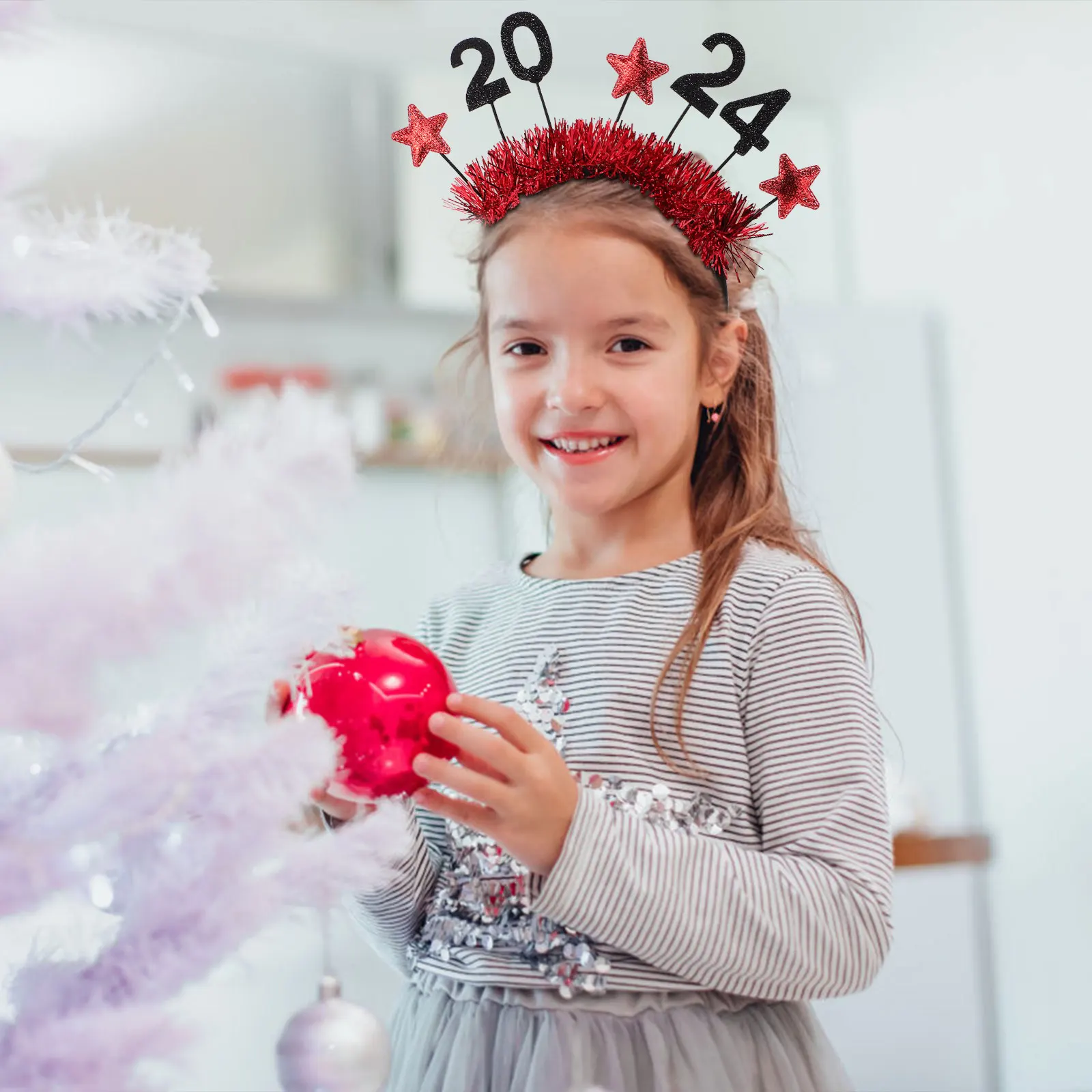 

New Year Headband 2024 Red Hair Accessories Adults Fabric Bands Party Headdress Holiday Decorations Star Sequin Design