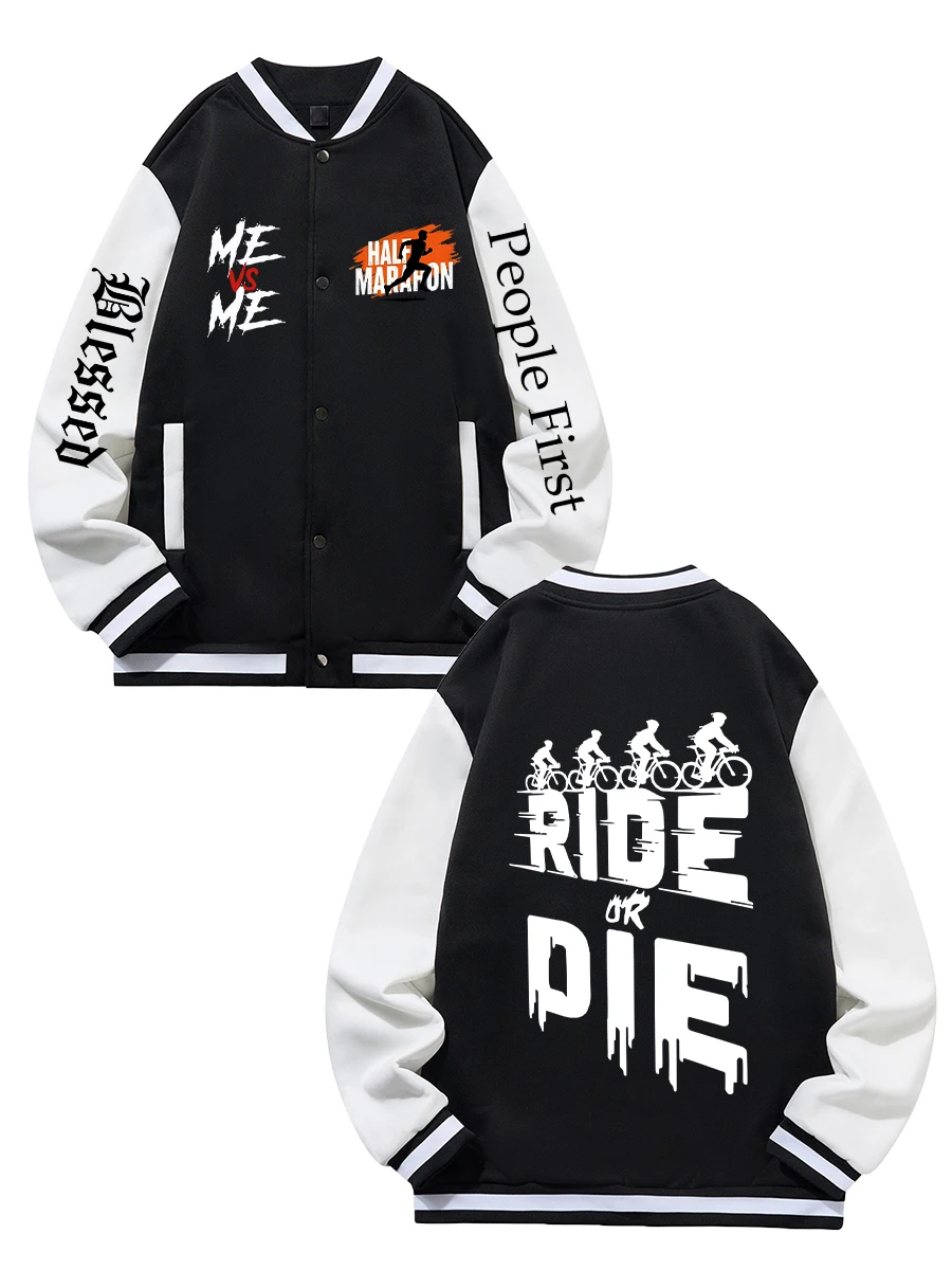 

Black Blue Green Double-sided Christmas Print XS-XXL Unisex Baseball Jacket Streetwear Coat Warm Fleece Soft Jacket