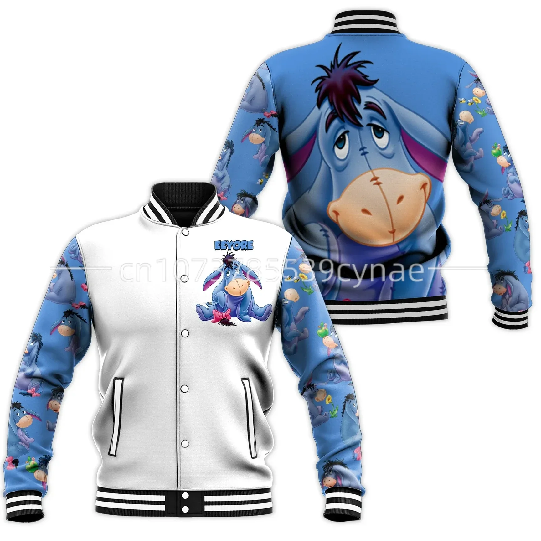 Spring and Autumn Disney Eeyore Baseball Jacket Casual Street Oversize Men's and Women's Jacket Fashion Street Coat