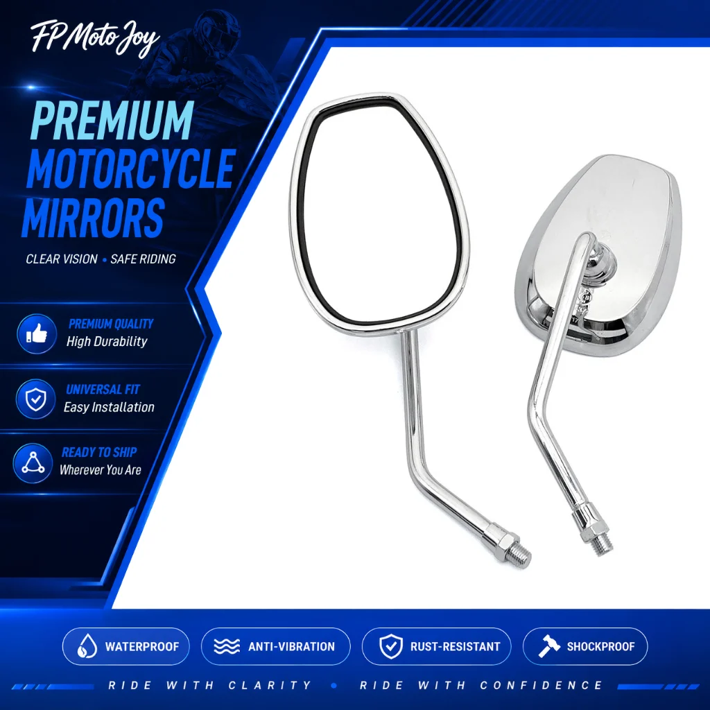 Chrome Plated Square Motorcycle Mirrors Aluminum Base Universal 10mm Rear View Side Mirror for Cafe Racer Scooter