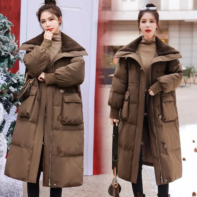 Imagem -05 - Parkas de Puffer Longo Feminino Cabolsas Acolchoados de Algodão Quente Cabolsa de Inverno Extragrande Moda Coreana Parkas de Alta Qualidade 2023