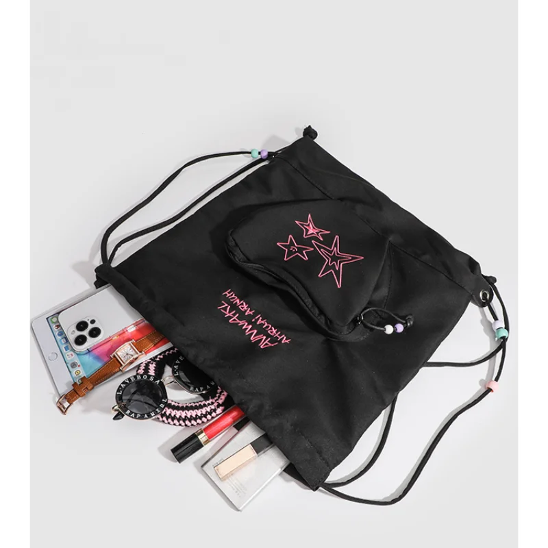 2024 New American Vintage Women Backpacks Casual Female Embroidery Letter Bagpack Large Capacity Handbags Y2K Drawstring Bags